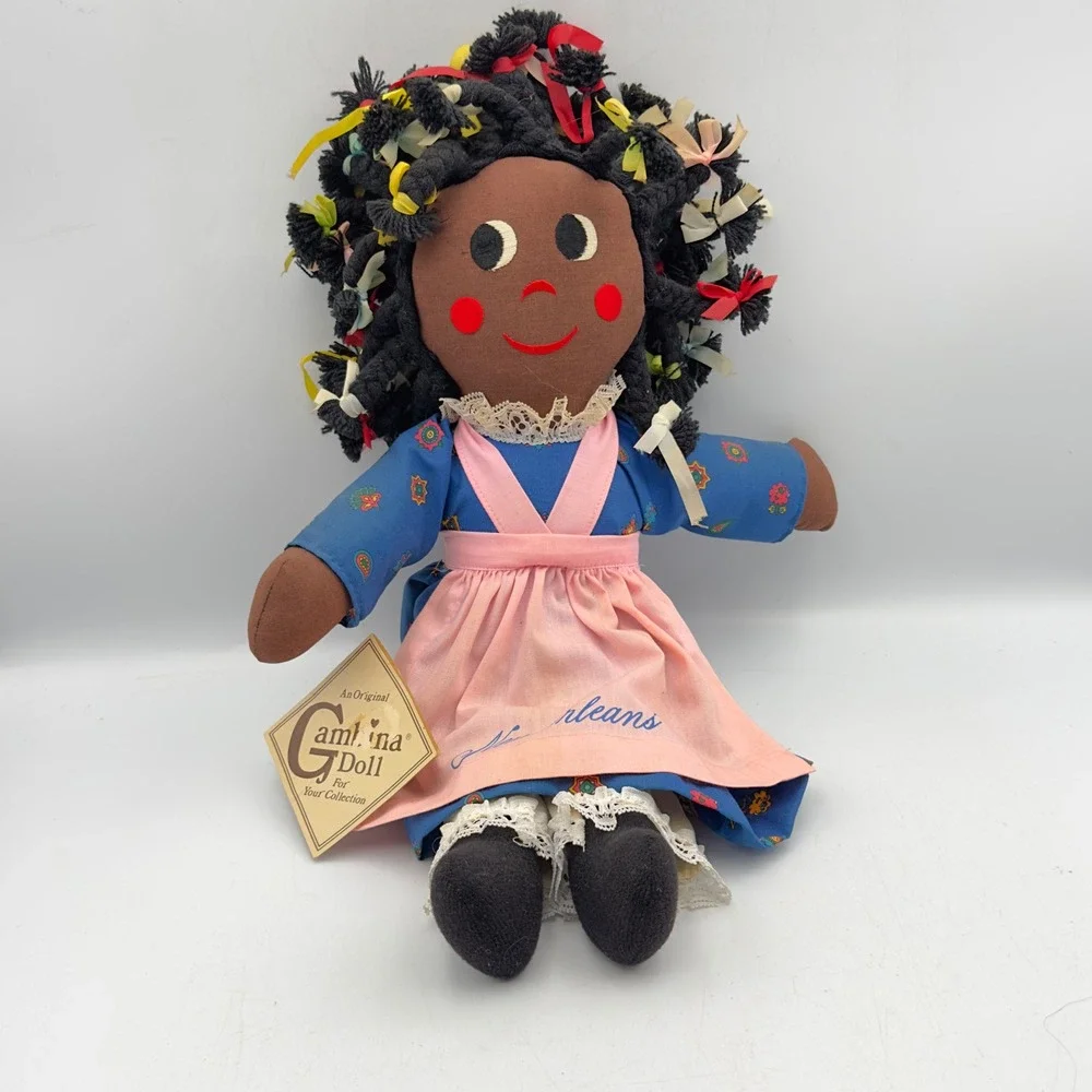 Gambina Doll Ninkie 1979 New Orleans Vintage Rag Doll Blue Dress Pink Apron 19